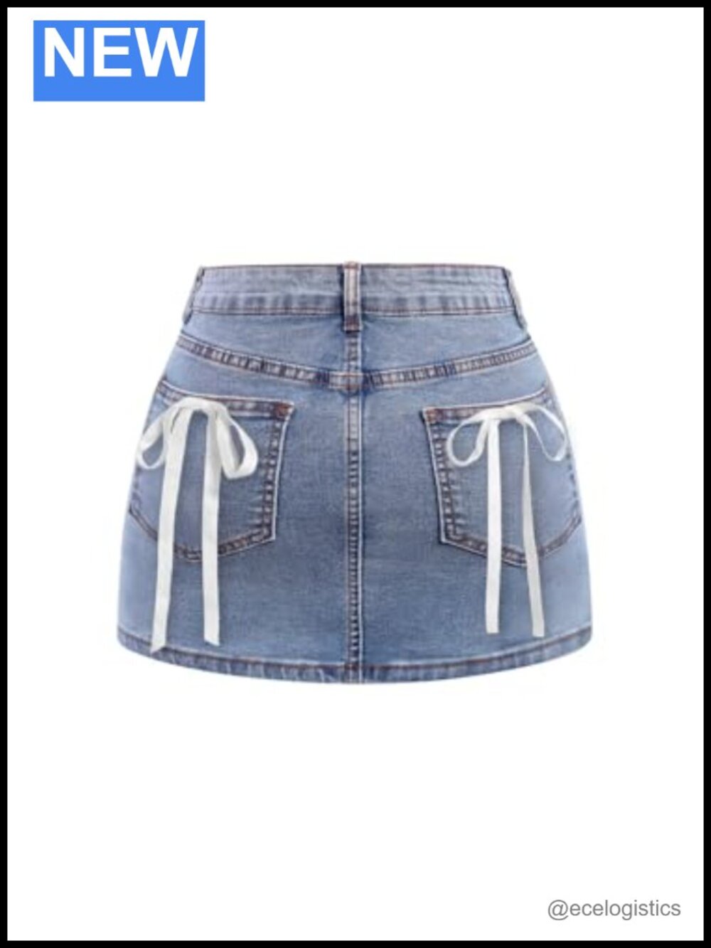 Women Bow Back Denim Mini Skirt Bodycon Jean Skirt